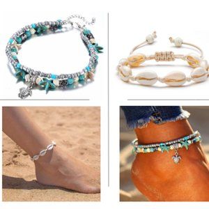 TWO Summertime Boho Shell Anklets